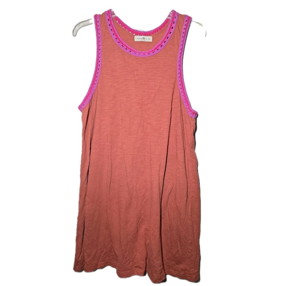 Natural Life Crochet Trim Racerback Mini Dress/Tank Top Sz XL Rust Brown Cotton‎